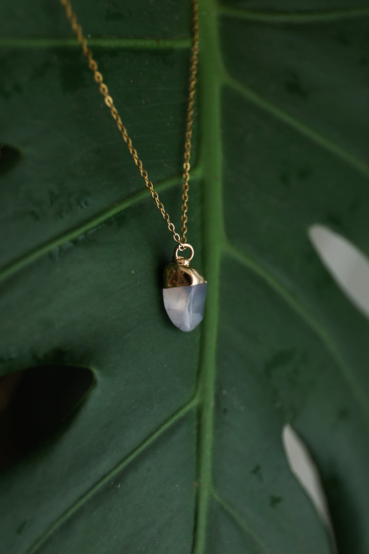 תליון גנסקי אגת תחרה כחולה | זהב | Blue Lace Agate Genseki Pendant | Gold