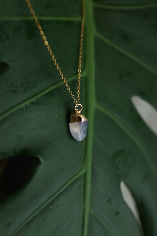 תליון גנסקי אגת תחרה כחולה | זהב | Blue Lace Agate Genseki Pendant | Gold