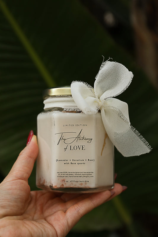 The Alchemy of LOVE Candle  | Lavender × Geranium × Rose + A Heart of Rose Quartz
